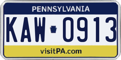 PA license plate KAW0913