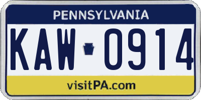 PA license plate KAW0914