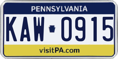 PA license plate KAW0915