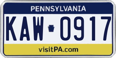 PA license plate KAW0917