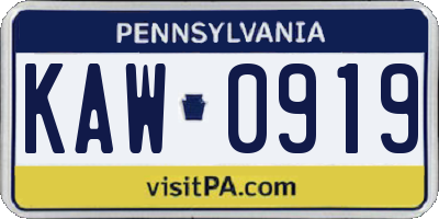 PA license plate KAW0919