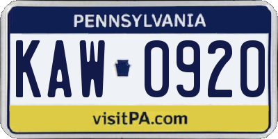 PA license plate KAW0920