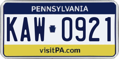 PA license plate KAW0921