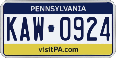 PA license plate KAW0924