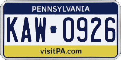 PA license plate KAW0926