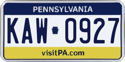 PA license plate KAW0927