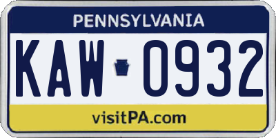 PA license plate KAW0932