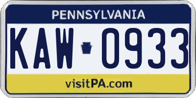 PA license plate KAW0933