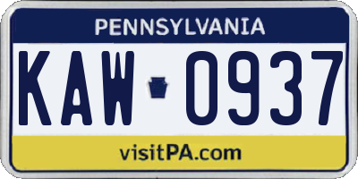 PA license plate KAW0937