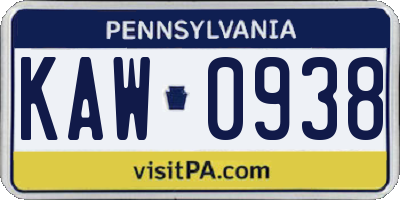 PA license plate KAW0938