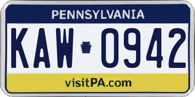 PA license plate KAW0942