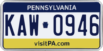 PA license plate KAW0946