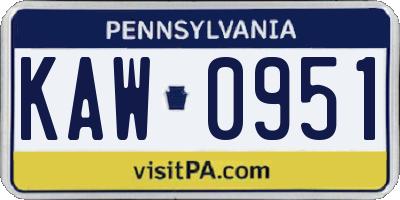 PA license plate KAW0951