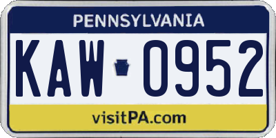 PA license plate KAW0952