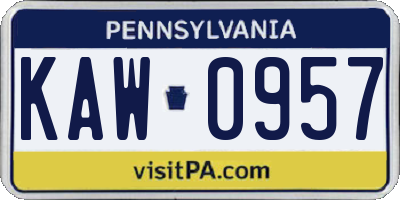 PA license plate KAW0957