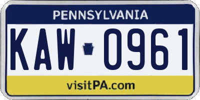 PA license plate KAW0961
