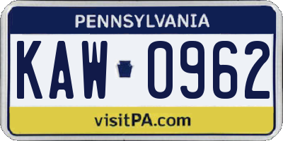 PA license plate KAW0962