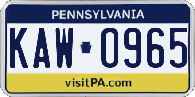 PA license plate KAW0965