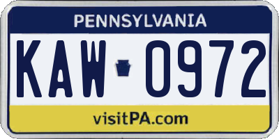 PA license plate KAW0972