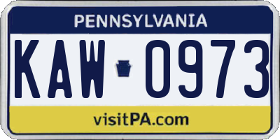 PA license plate KAW0973