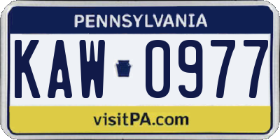 PA license plate KAW0977