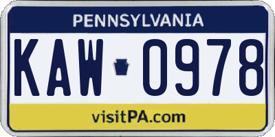 PA license plate KAW0978