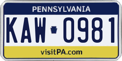 PA license plate KAW0981