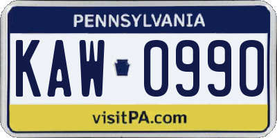 PA license plate KAW0990