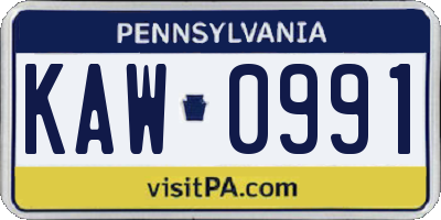 PA license plate KAW0991