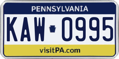 PA license plate KAW0995