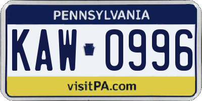 PA license plate KAW0996