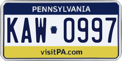 PA license plate KAW0997