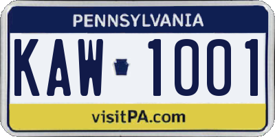 PA license plate KAW1001