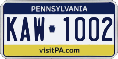 PA license plate KAW1002