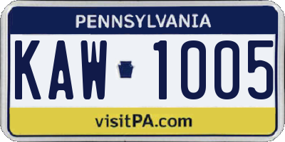 PA license plate KAW1005