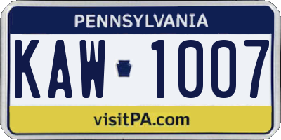 PA license plate KAW1007