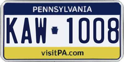 PA license plate KAW1008