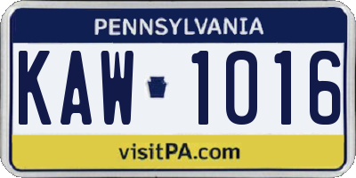PA license plate KAW1016