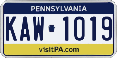 PA license plate KAW1019