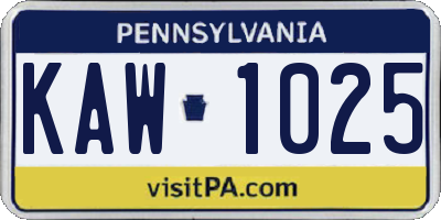 PA license plate KAW1025