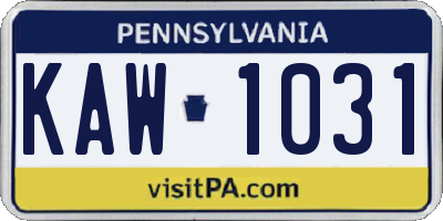 PA license plate KAW1031