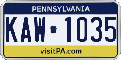 PA license plate KAW1035