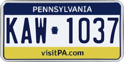 PA license plate KAW1037