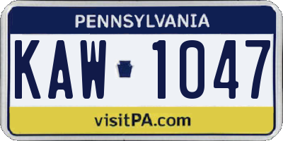 PA license plate KAW1047