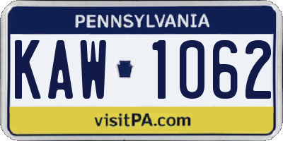 PA license plate KAW1062
