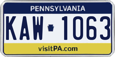 PA license plate KAW1063