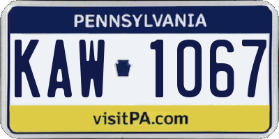 PA license plate KAW1067