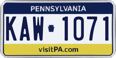 PA license plate KAW1071