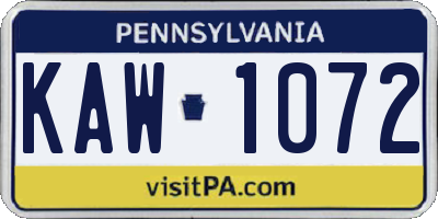 PA license plate KAW1072
