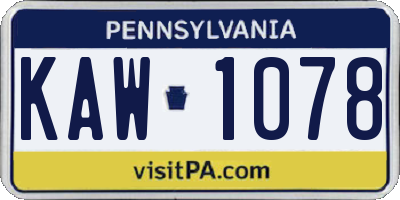 PA license plate KAW1078